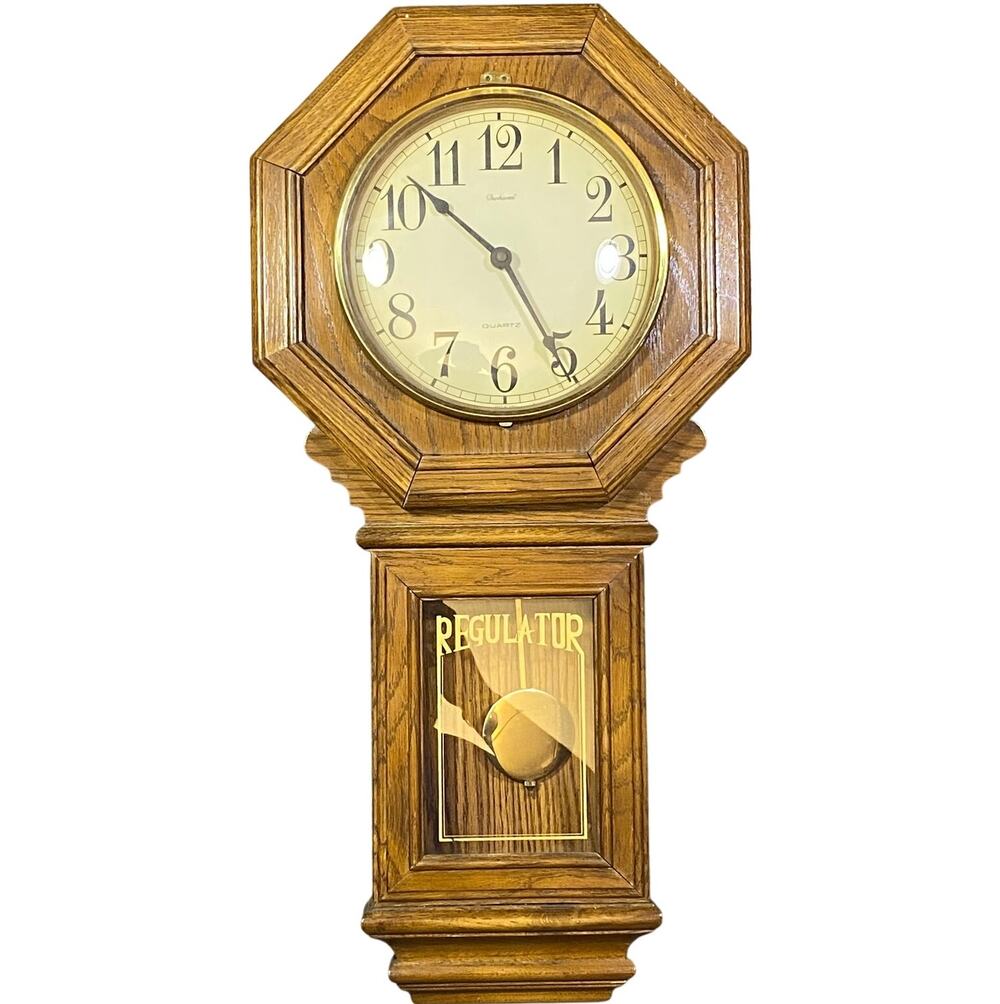 Vintage Regulator Wall Clock Quartz Pendulum Chime Wood Octagon Brown Medium